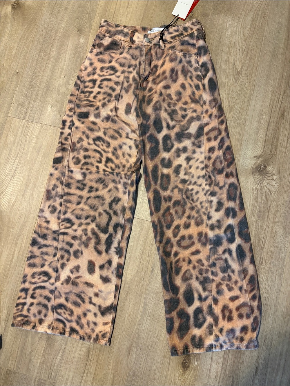 Leopard Print Wide-Leg jeans Brown new small